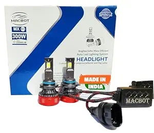 MACBOT Made in India 300W MX-9012 LED Headlight Bulb - Superior Illumination with 2-Year Replacement Warrant (Set of 2, 150/150W 12V) Grand Vitara and Toyota Glanza