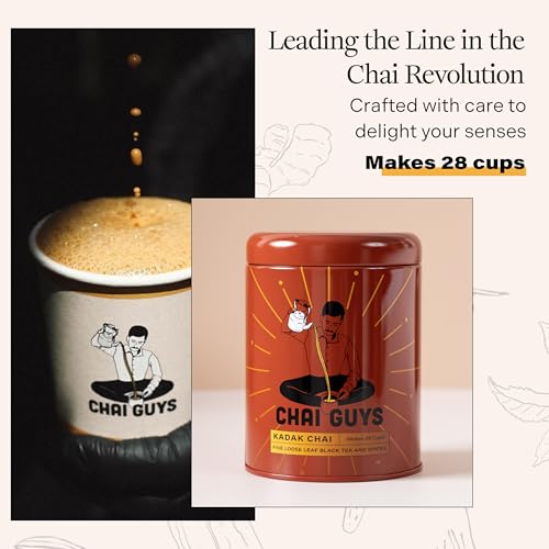 Chai Guys Karak Chai – Creamy Café-Style Indian Tea Blend | Strong Black Tea with Cardamom & Ginger | Authentic Kadak Chai Latte Mix – 7oz Premium Tin