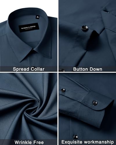 Image of Alimens & Gentle Men's Dress Shirts Long Sleeve Wrinkle Free Stretch Business Casual Wedding Button Down Shirt