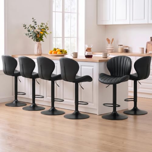 Image of MALOL Bar Stools Set of 6, Swivel Adjustable Height Leather Bar Chair,Black