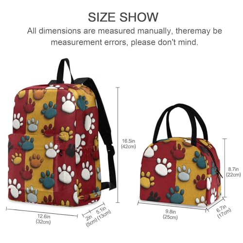 Paws Cartoon Print Backpack Set with Lunch Bag, Large Capacity Travel Backpacks and Lunch Box Insulated for Commute Hiking Picnic2