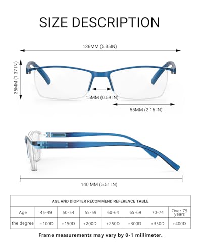 Image of TERAISE Anti Blue Light Reading Magnifier for Men and Women, Blue, 4.00x