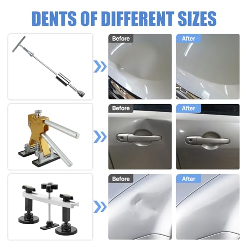 Image of 128PCS Dent Removal Kit,Paint-Safe Dent Removal Tools, DIY Dent Puller Set with Golden Lifter, T-Bar, Bridge Suction Cup Puller, Rubber Hammer & Glue Gun for Car Dent Removal