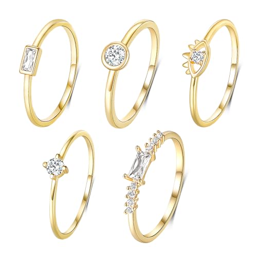MDFUN 5 PCS Promise Ring Sets, 18K Yellow Gold Plated Cubic Zirconia Eternity Ring Set | Women's Gold Ring Sets