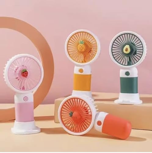 Image of Portable Mini Handheld Fan, USB Rechargeable, Fruit Design, with Desktop Stand, Button Control, Protective Net Cover- Avocado theme