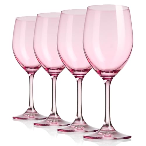 Lefonte Wine Glasses, Stemmed Wine Glasses, Wine Glass Cups, Red Wine Glasses, Crystal Drinking Glasses, Dishwasher Safe - Blush, Set of 4
