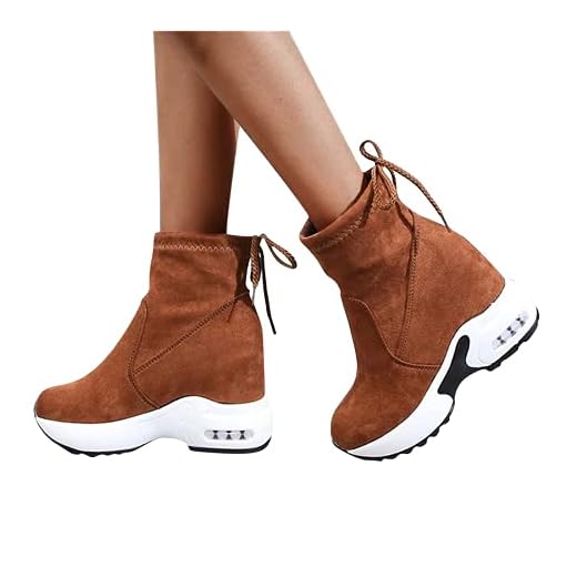 Bcshiye Vinterstövlar för kvinnor kil plattform varm päls snö ankelstövel snörning bred bred dold kil sneaker, Choklad, 37 EU