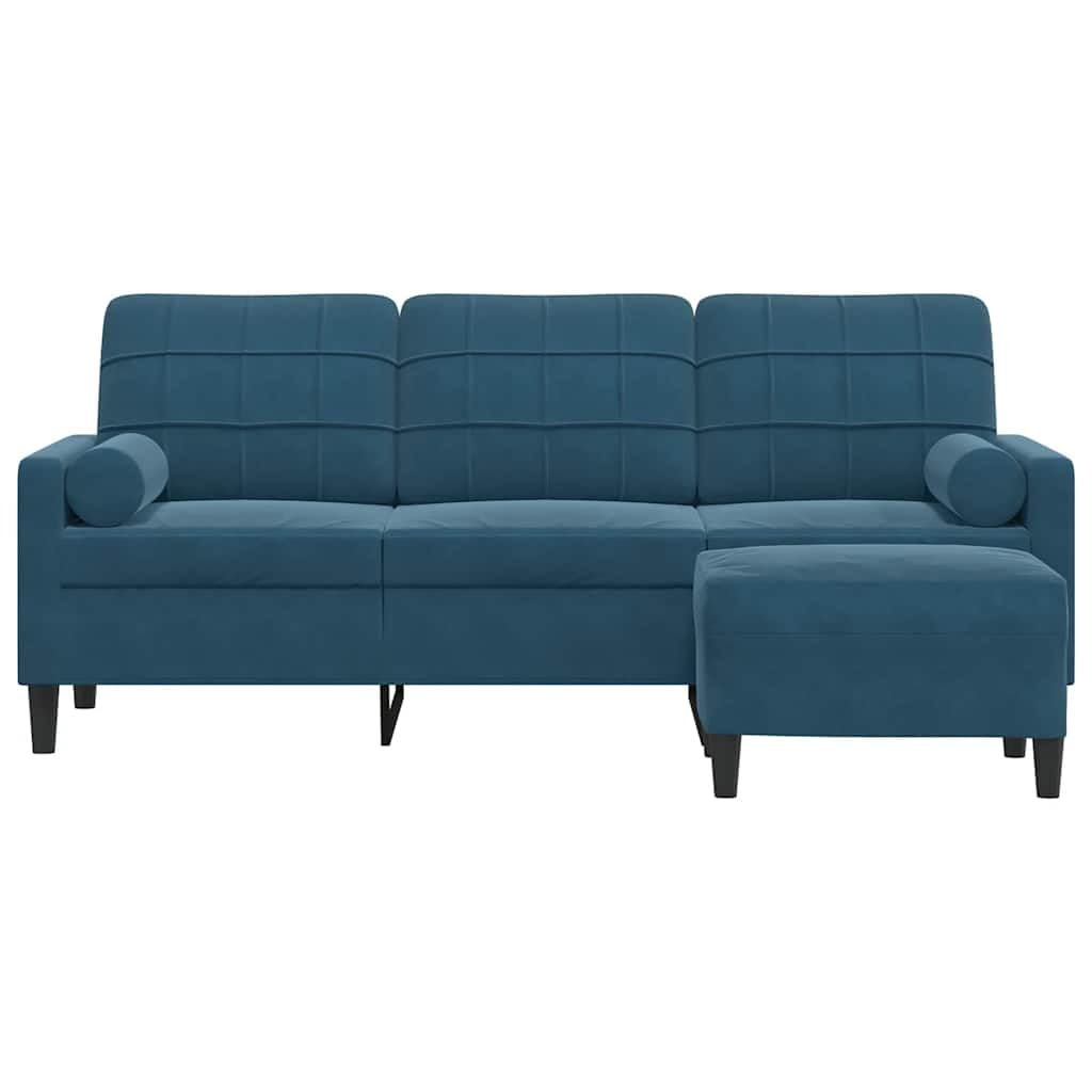 vidaXL Divano a 3 Posti con Poggiapiedi Blu 180 cm in Velluto, Divano 3 posti con poggiapiedi, sofà, Poltrona, Divano, divanetto, Divano Lounge