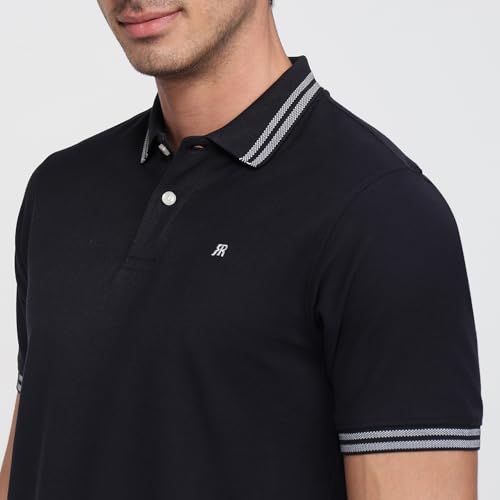 Image of Raymond Men Modern Fit Solid Pattern Pure Cotton Polo Neck Half Sleeve Casual T-Shirt