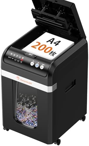 （11:30時点） bonsaii オートフィードシュレッダー 200枚 業務用 静音 マイクロカット 大容量31L カード/ホチキス対応 自動節電モード搭載 自動送り機能 ブラック C283-A