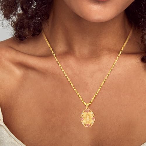 AENEAS Virgin Mary Necklace for Women Gold Filled Sterling Silver Our Lady of Guadalupe Pendant Rose Flower Miraculous Medal Jewelry Gift for Mom Wife3