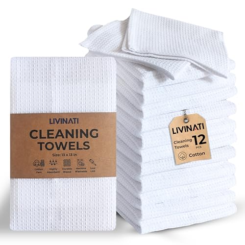 White Cotton Cleaning Rags For Housekeeping - Trapos Paos De Limpieza Reutilizables - Kitchen Bar Shop Towel Dish Mop Wash Cloth For House Dust - Reusable Washable Absorbent - 13x13 12 Pack