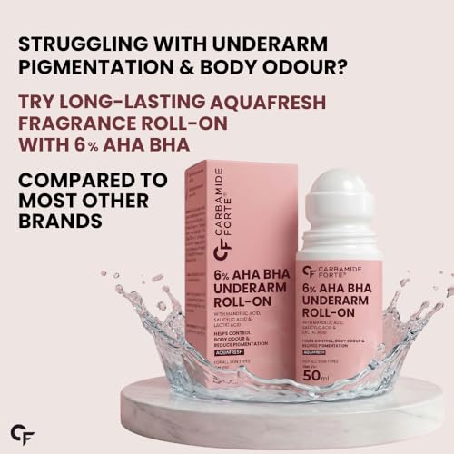 Image of Carbamide Forte Underarm Roll On with 6% AHA BHA Mandelic, Salicylic, and Lactic Acid | Prevents Body Odour, Fades Pigmentation | Underarm Roll On for Women & Men - 50ml