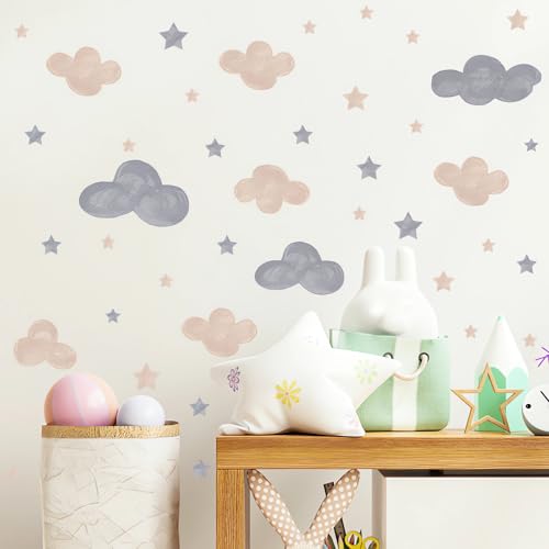 Vinilos Decorativos Nubes Estrellas Marrón Gris 2 Planchas miniatura 1