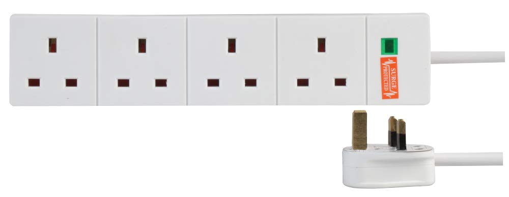 PRO ELEC PELB1536 4‑Gang Surge‑Protected Mains Extension Lead – 5m, White