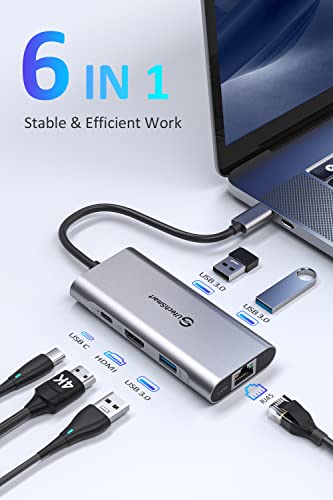 Usb C Hub, Utechsmart 6 In 1 Usb C To Hdmi Adapter With 1000M Ethernet, Power Delivery Pd Type C Charging Port, 3 Usb 3.0 Ports Adapter Compatible For Macbook Pro, Chromebook, Xps, And Usb C Devices #TOP1
