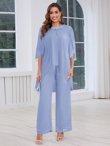 BANTRATIC 2 Pieces Mother of The Bride Pantsuits for Wedding Half Sleeve Chiffon Formal Evening Prom Cocktail Pant Outfit2