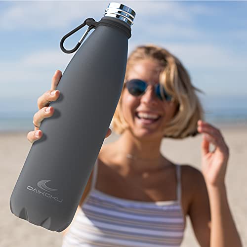 Daikoku Roestvrijstalen Fles + Verstelbare Riem + Karabijnhaak, BPA-vrije dubbelwandige Thermosfles, Herbruikbare Waterfles, Luchtdichte Dop, Kleur Grijs, Inhoud 500 ML - Image 5
