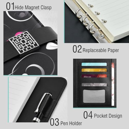 Carnet à spirales ligné en cuir noir imperméable de format 17x23 cm pour vos notes