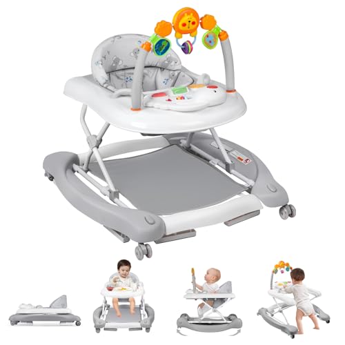 Image of Baby Walker, 5 in 1 Baby Walkers for Boys Girls 6-12 Months, Foldable Walkers for Babies with Bouncer & Feeding Tray, Music, Adjustable Heights, Activity Walker for Infant