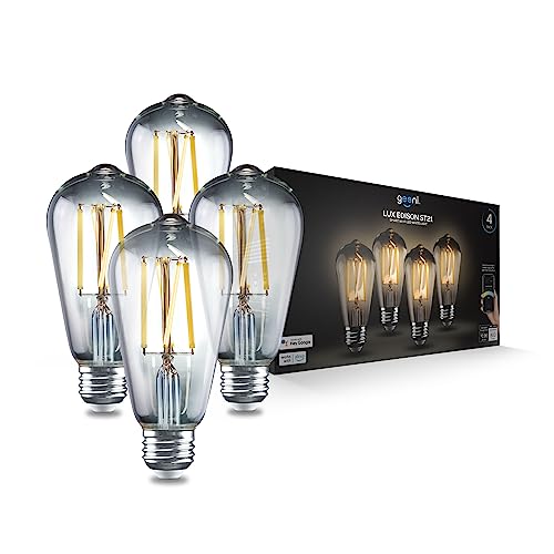 Image of Geeni Smart Light Bulb, Tunable White LED, Dimmable Wi-Fi, ST21, 4-Pack | ST21 shape, Alexa and Google Home compatible, programmable, app controlled