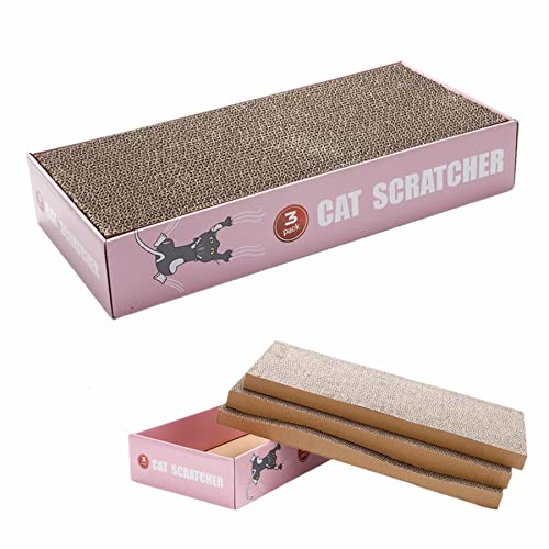 Eidoct Rascador de cartón para gatos con diseño de 3 capas, almohadillas para rascar para gatos, cama de salón, cartón reversible, reciclaje corrugado de doble cara (rosa) Cover