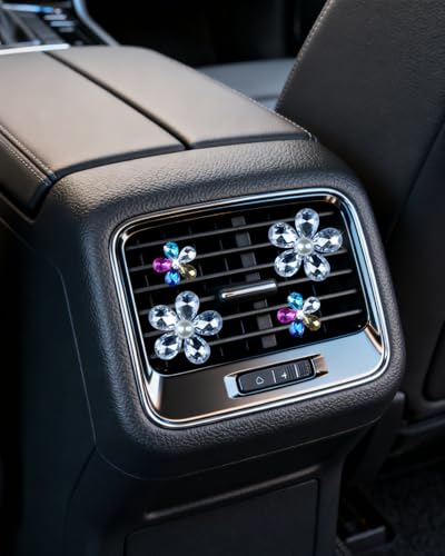 Image of Bling Flower Car Accessories for Women Interior Aesthetic, Flower Decorative Vent Clips, Car Air Conditioner Clip Automotive Interior Decoration Fragrance-Free Aromatherapy Tablets, Add Your Own Scent