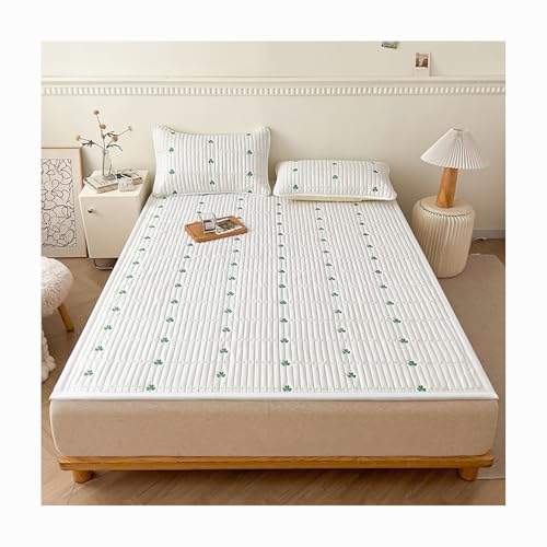 HANSULAN Elegante Bordado Colchón Topper con Correa Elástica, Cómodo Anti-resbalón Futón De Mate Tamaño Completo Plegable Funda De Colchón,Lavable-Blanco-150X200cm