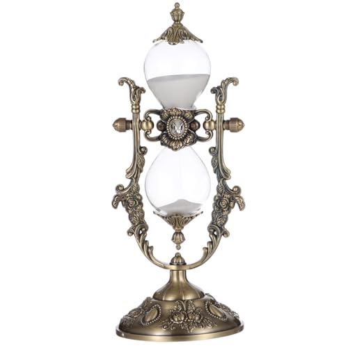 Vintage Hour Glass, 15 Minute Sanduhr Timer Bronze Zinc Alloy Frame, Metal Base Glass Timer for Home Desk Office Weddin Kitchen