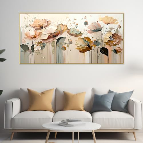 Image of DEKORSTATION Blossom Abstract Flower Aesthetic Canvas Wall Painting | Painting for Wall Decoration | Canvas Paintings for Living Room | Flower Paintings with Frame | Size: 24x48 Inch (FF 754DS)