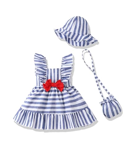 Image of Renotemy Newborn Infant Baby Girl Dresses Summer Outfits Boho Casual Sundress Gifts Toddler Clothes for Girl with Hat and Bag