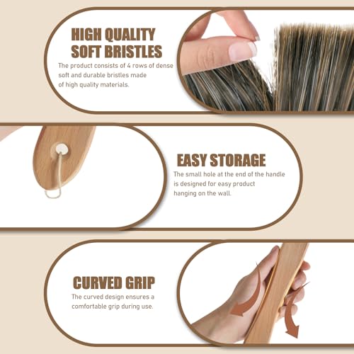 Fatiya 2 Stück Handbesen aus Holz, weiche Borsten, Reinigungsbankbürste, Holz Handbesen für Auto, Bett, Sofa, Kamin, Fugendüse, Couch, Bekleidungsgeschäft