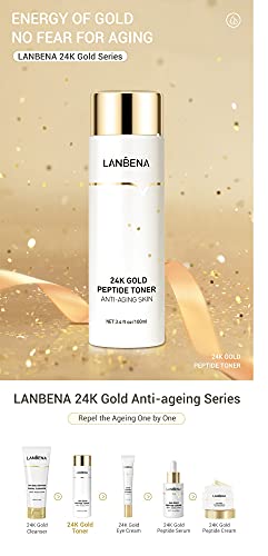 24k Gold Lanbena Peptide Toner Face Toner Pure Organic Natural Hydration & Moisturising Face Peptide Toner for All Skin Types Easy to Use / As Shown / 100 ml - Image 8
