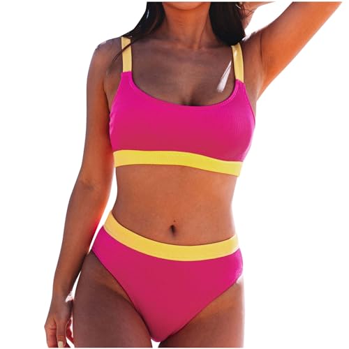 Women's Bikini Set Two Piece Swimsuit High Waisted Scoop Neck Knit Tie Dye Swimwear Ribbed Tummy Control Bathing Suits Ladies Swimming Costume Summer Sexy Tankini Sets Beach Vacation