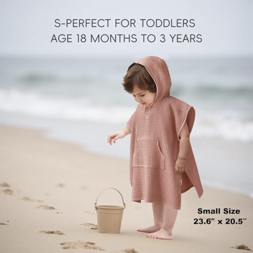 Image of Hooded Kids Beach Towel - Soft Poncho Towel for Babies and Toddler - Lightweight Waffle Cotton Towel Cover Up for Beach and Pool and Bath