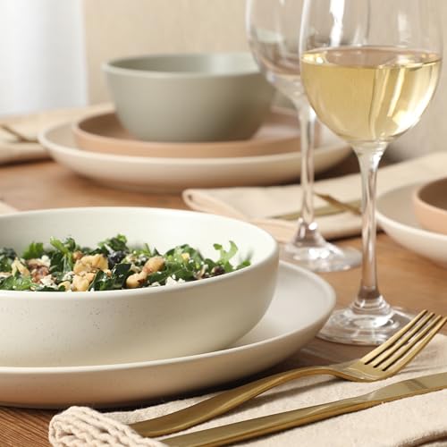 Image of Gibson Elite Leeds Court Plates and Bowls Sets, 16-Piece Stoneware Dinnerware Sets, Assorted Colors, Round Speckle Reactive Glaze Dish Set