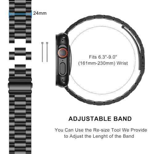 Image of HITZEE Compatible with Apple Watch Ultra Band 49mm Business Stainless Steel Metal Strap Men Women Link Bands Compatible for Apple Watch Ultra 3 /2 /1, 49mm Black