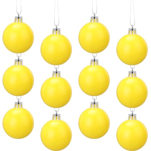 kymqlyw Lot de 12 Boules de Noël Jaunes Brillantes de 6,1 cm pour Sapin de Noël, Couronne, Guirlande de décorations (Jaune Mat)