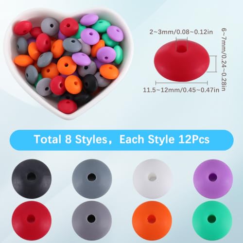 SUNNYCLUE 1 Box 96Pcs 12mm Halloween Silicone Abacus Beads Flat Round Silicone Beads Cute Lentil Shaped Rubber Soft Loose Spacer Beads Bulk for Keychain Pen Making Kit Beading Bracelets Craft Supplies - Image 2