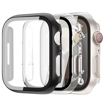 Pacote com 3 capas com protetor de tela de vidro temperado para Apple Watch 44 mm SE 2ª geração série 6/5/4/SE, capa protetora completa ultrafina resistente a arranhões para iWatch 44 mm acessórios