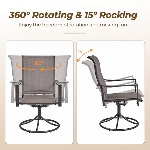 Yaheetech Outdoor Patio Swivel Chairs, Set of 2 Rocker Dining Chairs with Texteline Fabric and Metal Frame for Lawn Deck Backyard, Brown - Image 6