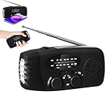 Kurbelradio,Notfallradio mit Kurbel und Solar,AM/FM/WB-Empfang,USB-Ladefunktion,LED-Beleuchtung,IP3X Wasserdicht,für Outdoor-Abenteuer, Wandern und Camping (Schwarz)