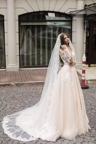Wedding Dresses Ball Gown for Bride Lace Appliques Tulle Beach Bridal Gowns with Train He10233