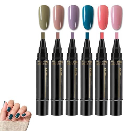 Stylo Vernis à Ongles Gel 6 Couleurs,Crayon Vernis à Ongles,Séchage Rapide sans Lampe UV - Précision ProNail Gel Pen Vérnis Polish Onglés - Manucure à...