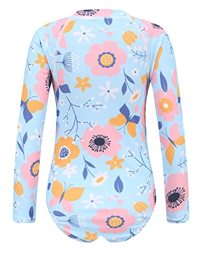 Image of Moon Tree Girls One Piece Swimsuits Long Sleeve Rash Guard Zipper Front Bathing Suit UPF 50+