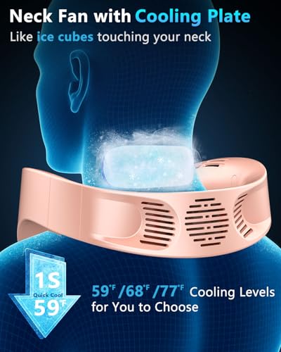 Image of FWV Neck Fan with Cooling Plate, Whisper Quiet 30dB, 5500mAh Up to 24H, Hands-Free USB-C Headphone Fans, LED for Battery&Speed, Bladeless Portable Neck Coolers for Hot Weather Outside Sports Pink