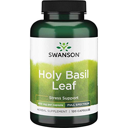 Swanson Holy Basil Leaf (Tulsi) Healthy Response to Stress Support Emotional Well-Being Supplement (Ocimum Sanctum) (800 mg per 2 Capsule Serving) 400 mg 120 Capsules (Caps)