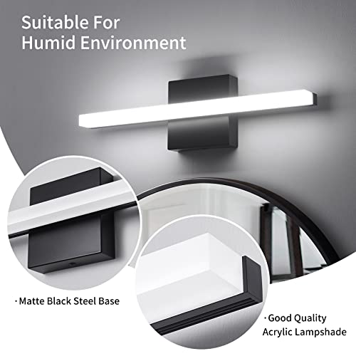 Image of Modern LED Vanity Lights for Bathroom 16IN 9W Daylight White Black Bathroom Light Fixtures Lights Over Mirror Vanity Lighting Fixtures Vanity Light