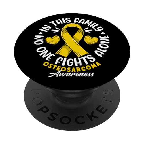 No One In This Family Fights Alone I Osteosarcoma PopSockets Swappable PopGrip, Black