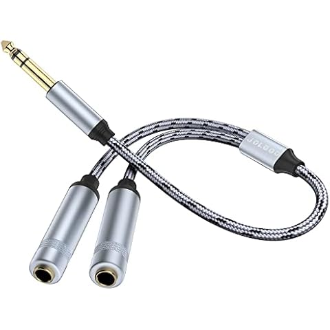 JOLGOO 1/4 Splitter Adapter Cable, 6.35mm Stereo Plug Male to Dual 6.35mm Jack Female Y Splitter Cable, 30cm/12 inches Cover